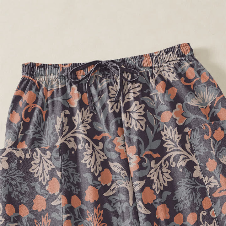 Buddha Stones Cotton Vintage Floral Paisley Pattern Women's Elastic Waist Harem Pants With Side Pockets - image 5