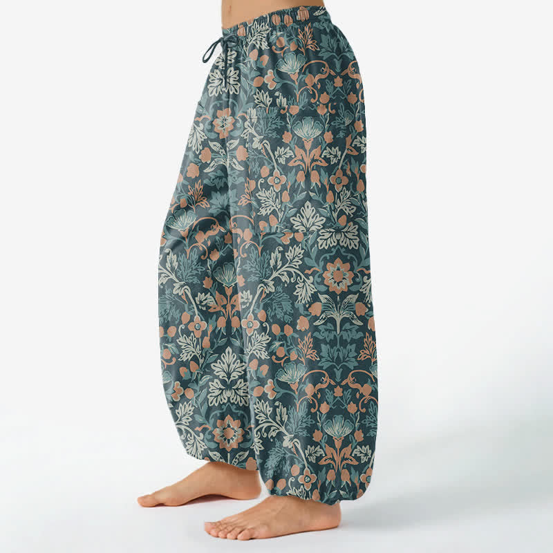 Buddha Stones Cotton Vintage Floral Paisley Pattern Women's Elastic Waist Harem Pants With Side Pockets - image 8