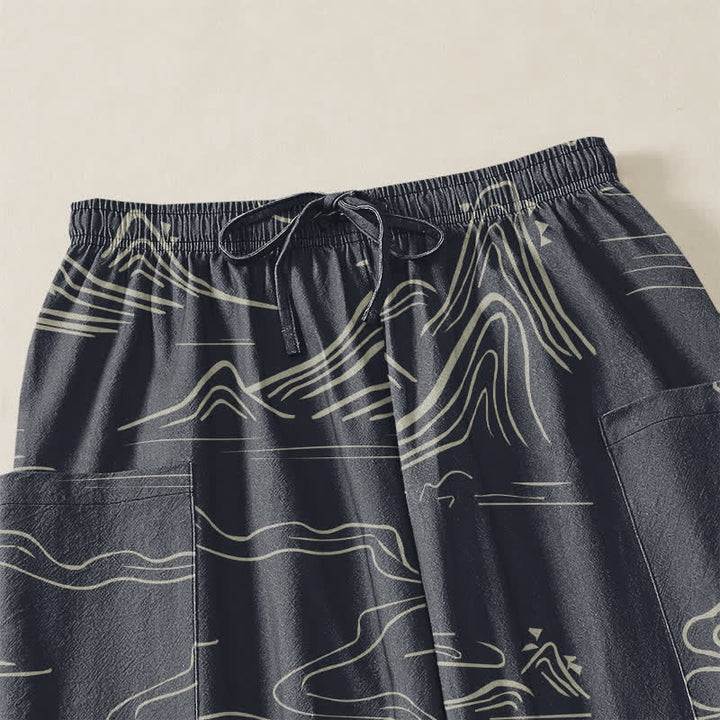 Buddha Stones Cotton Oriental Mountain Cloud Pattern Women's Elastic Waist Harem Pants With Side Pockets - image 5