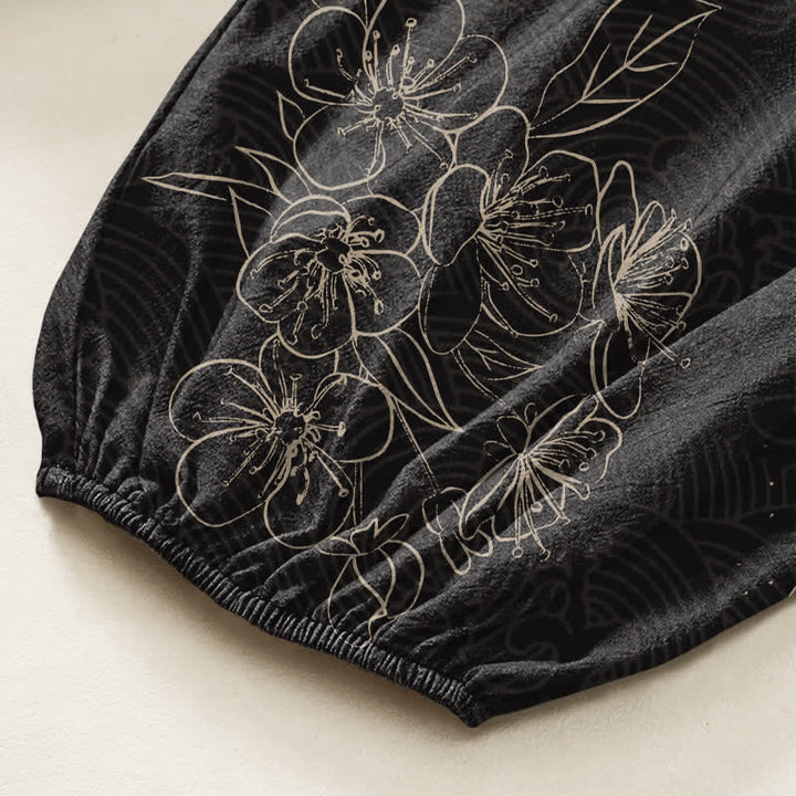 Buddha Stones Cotton Koi Fish Floral Pattern Women's Elastic Waist Harem Pants With Side Pockets - image 6