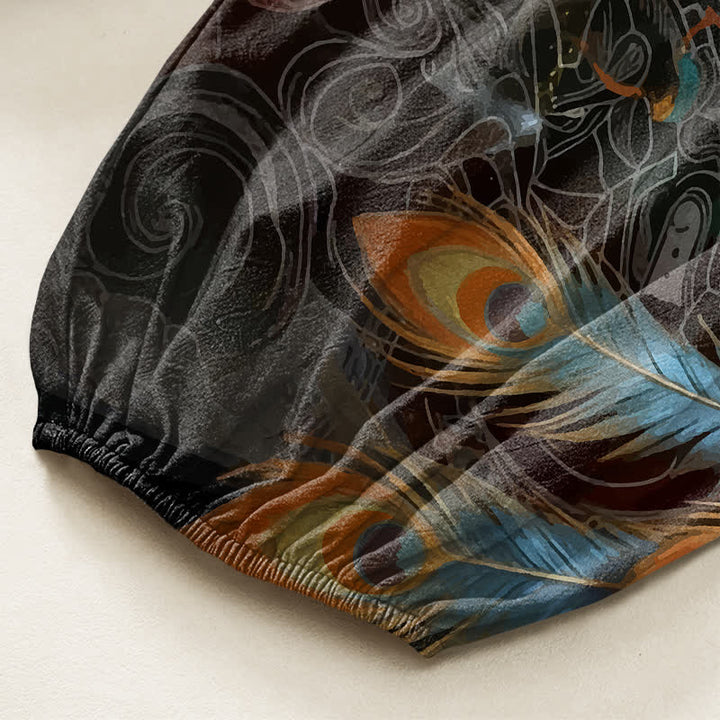 Buddha Stones Cotton Bohemian Flying Phoenix Feather Pattern Women's Elastic Waist Harem Pants With Side Pockets - image 6
