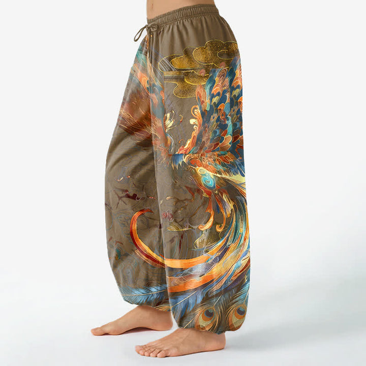 Buddha Stones Cotton Bohemian Flying Phoenix Feather Pattern Women's Elastic Waist Harem Pants With Side Pockets - image 8