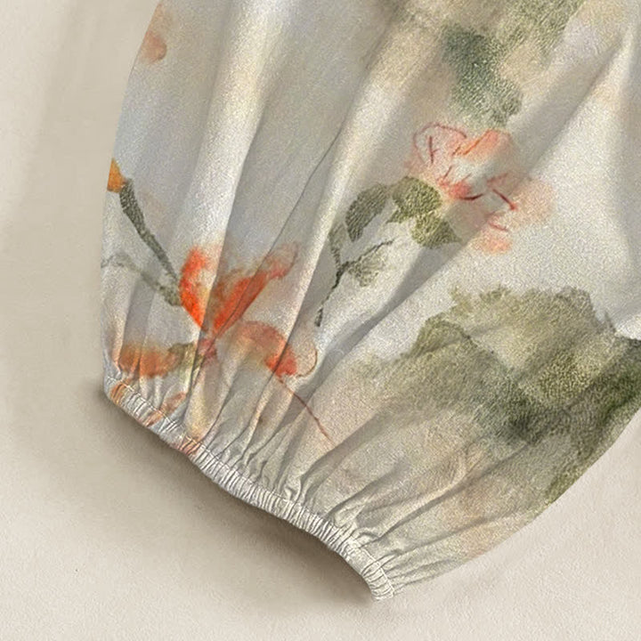 Buddha Stones Cotton Watercolor Floral Butterfly Pattern Women's Elastic Waist Harem Pants With Side Pockets - image 6