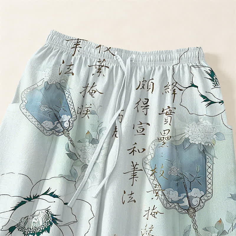 Buddha Stones Cotton Lotus Ink Wash Pattern Women's Elastic Waist Harem Pants With Side Pockets - image 5