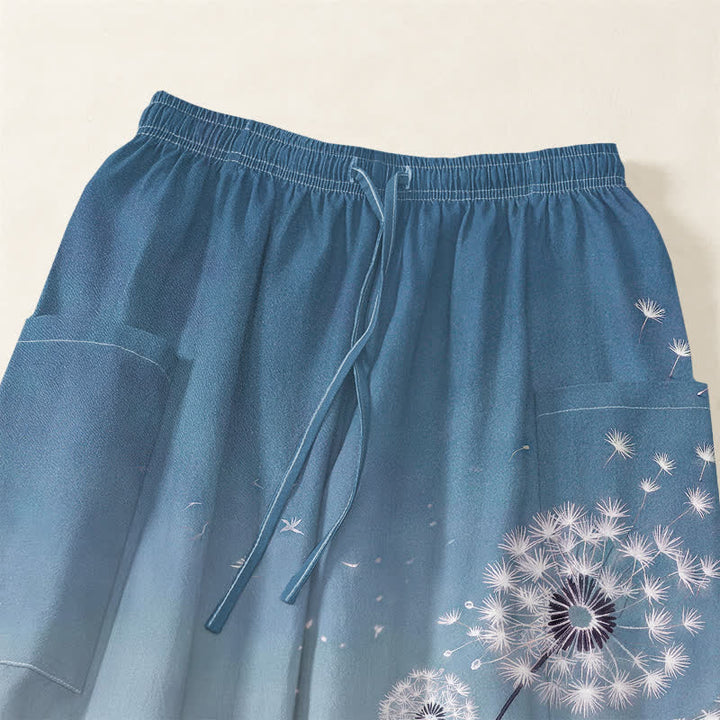 Buddha Stones Cotton Dreamy Cow Cat Dandelion Pattern Women's Elastic Waist Harem Pants With Side Pockets - image 5