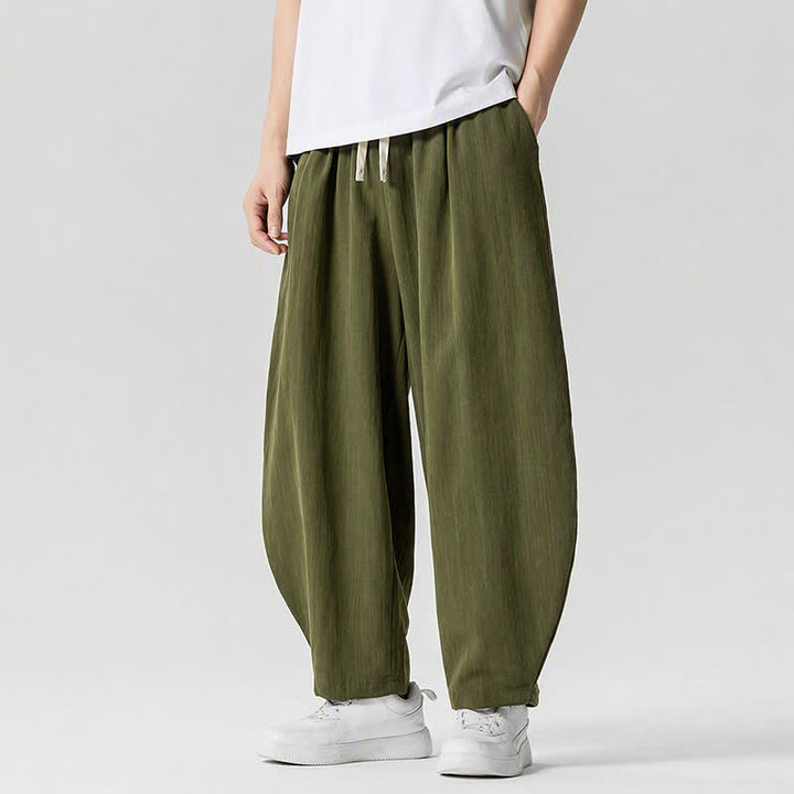 Buddha Stones Spring Summer Casual Drawstring Solid Cropped Pants Men's Harem Pants With Pockets - image 12