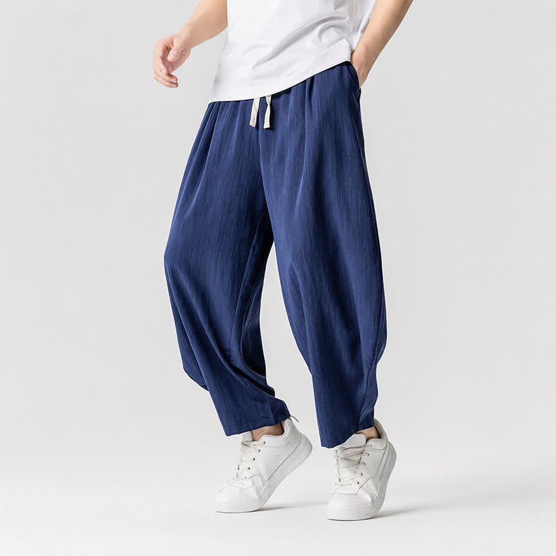 Buddha Stones Spring Summer Casual Drawstring Solid Cropped Pants Men's Harem Pants With Pockets - image 3