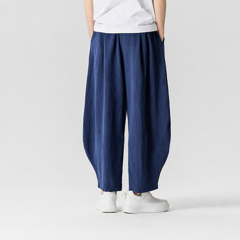 Buddha Stones Spring Summer Casual Drawstring Solid Cropped Pants Men's Harem Pants With Pockets - image 1