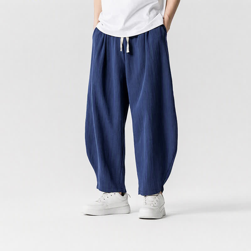 Buddha Stones Spring Summer Casual Drawstring Solid Cropped Pants Men's Harem Pants With Pockets - image 2
