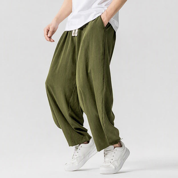 Buddha Stones Spring Summer Casual Drawstring Solid Cropped Pants Men's Harem Pants With Pockets - image 15