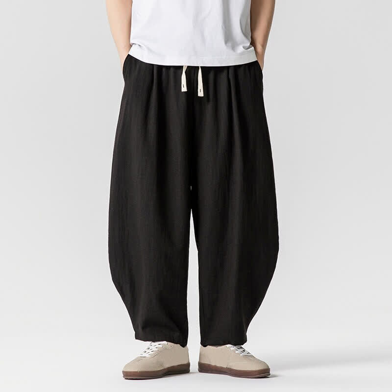 Buddha Stones Spring Summer Casual Drawstring Solid Cropped Pants Men's Harem Pants With Pockets - Black - US/UK/AU46, EU56 (5XL) - image 6