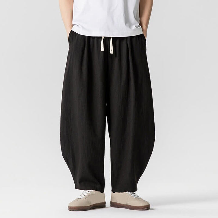Buddha Stones Spring Summer Casual Drawstring Solid Cropped Pants Men's Harem Pants With Pockets - Black - US/UK/AU46, EU56 (5XL) - image 6