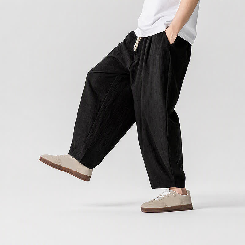 Buddha Stones Spring Summer Casual Drawstring Solid Cropped Pants Men's Harem Pants With Pockets - image 8