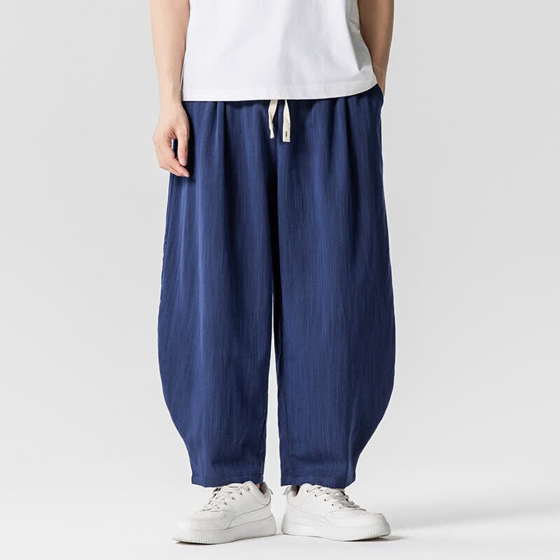 Buddha Stones Spring Summer Casual Drawstring Solid Cropped Pants Men's Harem Pants With Pockets - Navy - US/UK/AU46, EU56 (5XL) - image 0