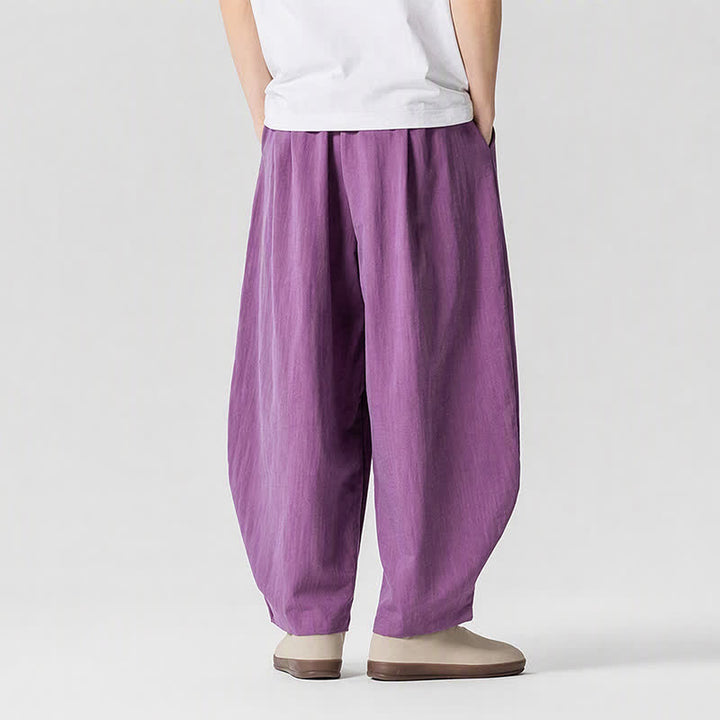 Buddha Stones Spring Summer Casual Drawstring Solid Cropped Pants Men's Harem Pants With Pockets - image 18