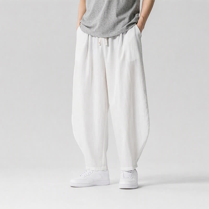 Buddha Stones Spring Summer Casual Drawstring Solid Cropped Pants Men's Harem Pants With Pockets - image 21