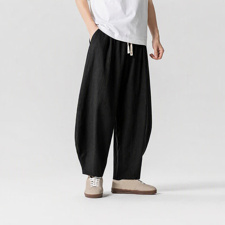 Buddha Stones Spring Summer Casual Drawstring Solid Cropped Pants Men's Harem Pants With Pockets - image 7