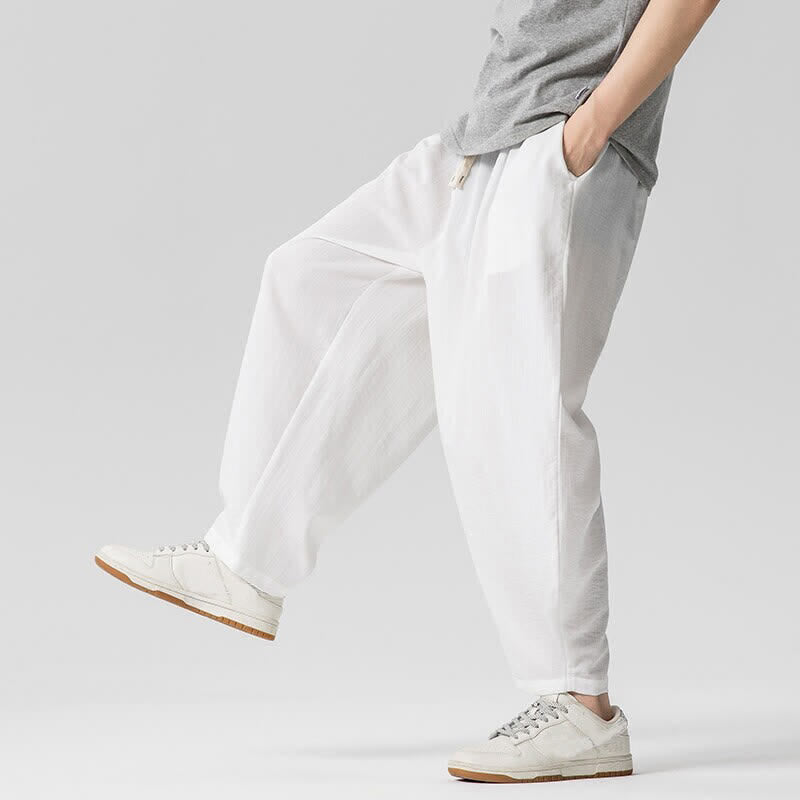 Buddha Stones Spring Summer Casual Drawstring Solid Cropped Pants Men's Harem Pants With Pockets - image 23