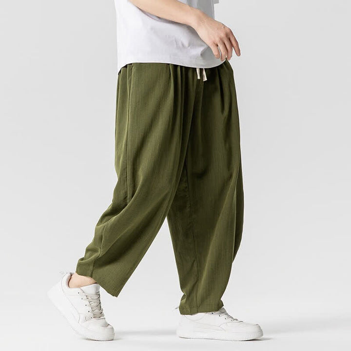 Buddha Stones Spring Summer Casual Drawstring Solid Cropped Pants Men's Harem Pants With Pockets - image 13