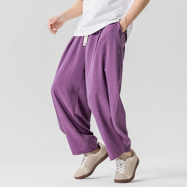 Buddha Stones Spring Summer Casual Drawstring Solid Cropped Pants Men's Harem Pants With Pockets - image 19