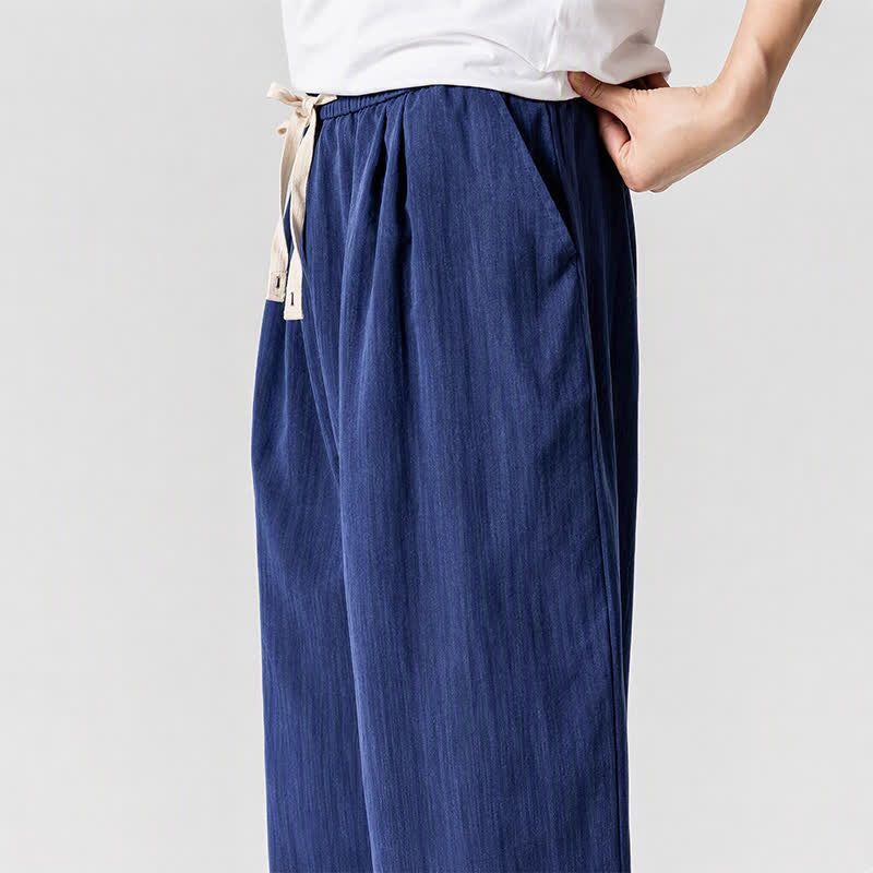 Buddha Stones Spring Summer Casual Drawstring Solid Cropped Pants Men's Harem Pants With Pockets - image 5