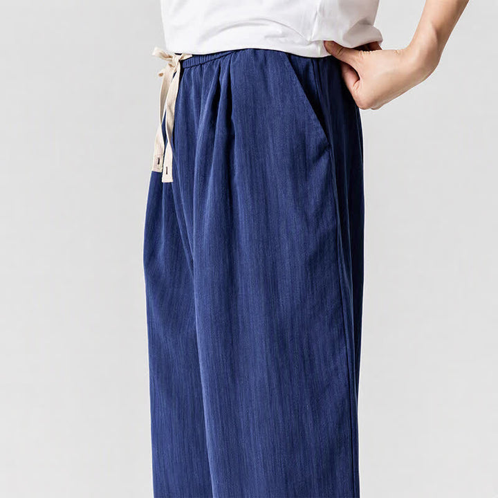 Buddha Stones Spring Summer Casual Drawstring Solid Cropped Pants Men's Harem Pants With Pockets - image 5