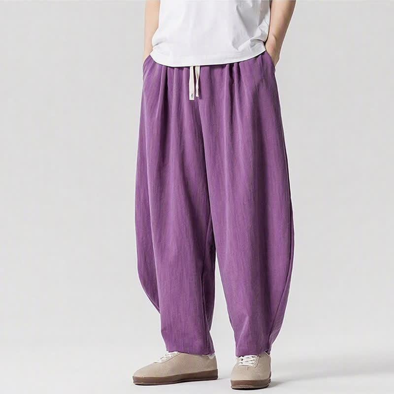 Buddha Stones Spring Summer Casual Drawstring Solid Cropped Pants Men's Harem Pants With Pockets - image 17