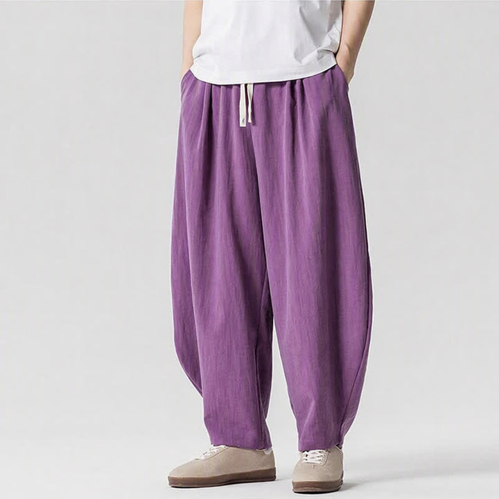 Buddha Stones Spring Summer Casual Drawstring Solid Cropped Pants Men's Harem Pants With Pockets - image 17