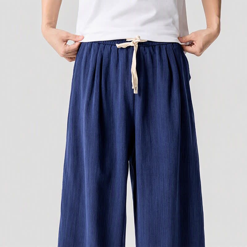 Buddha Stones Spring Summer Casual Drawstring Solid Cropped Pants Men's Harem Pants With Pockets - image 4