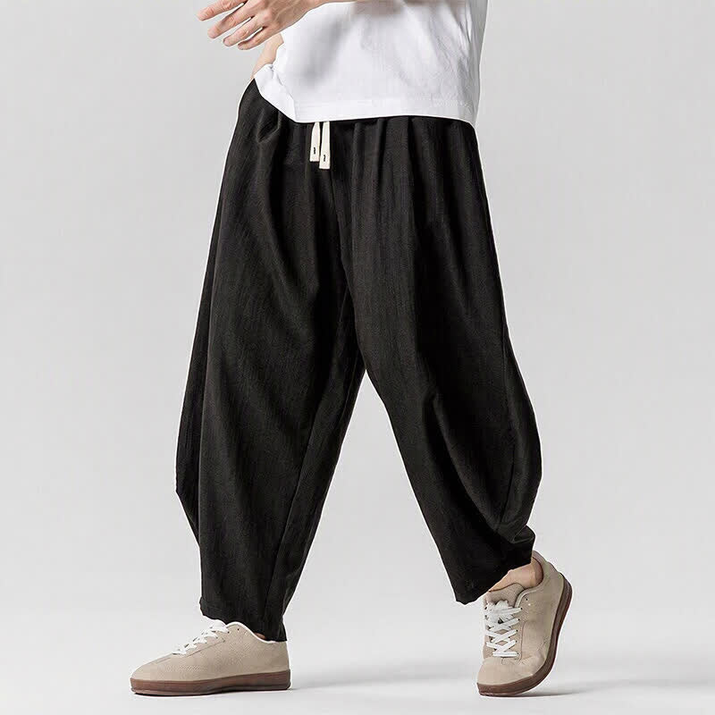 Buddha Stones Spring Summer Casual Drawstring Solid Cropped Pants Men's Harem Pants With Pockets - image 9