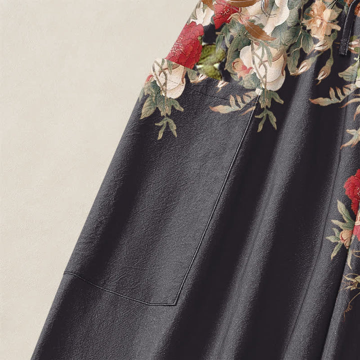 Buddha Stones Cotton Vintage Red Peony Flower Vine Pattern Women's Elastic Waist Harem Pants With Side Pockets - image 6