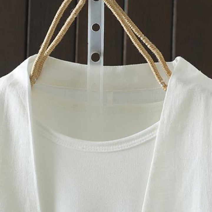 Buddha Stones Spring Summer Casual Minimalist Drawstring Embroidery Solid Women's Long Sleeve Shirts - image 15