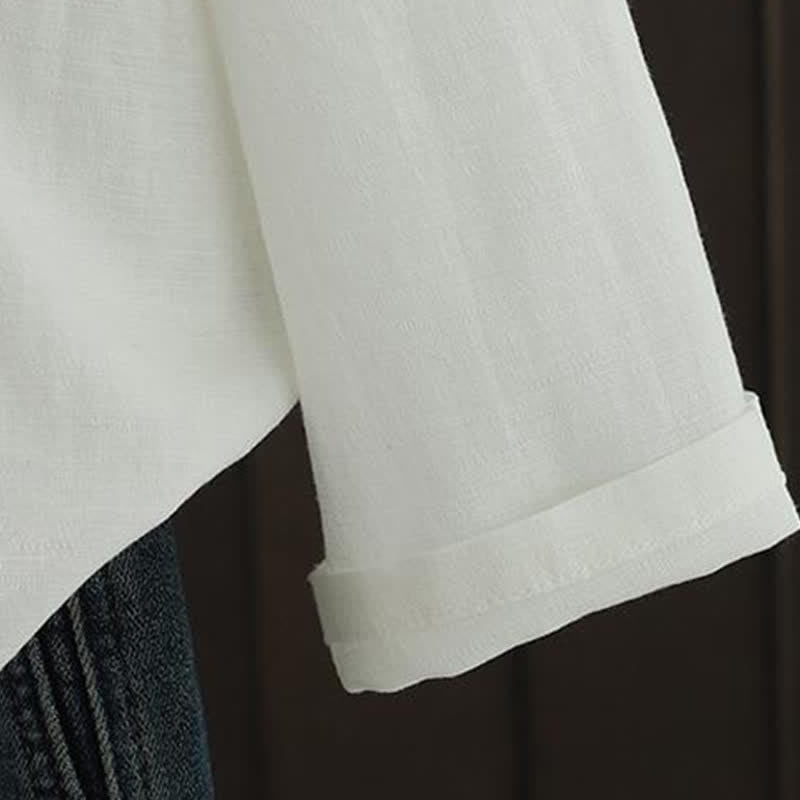 Buddha Stones Spring Summer Casual Minimalist Drawstring Embroidery Solid Women's Long Sleeve Shirts - image 17