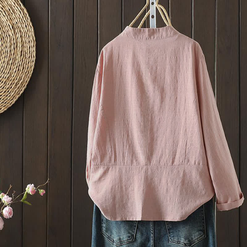 Buddha Stones Spring Summer Casual Minimalist Drawstring Embroidery Solid Women's Long Sleeve Shirts - image 9