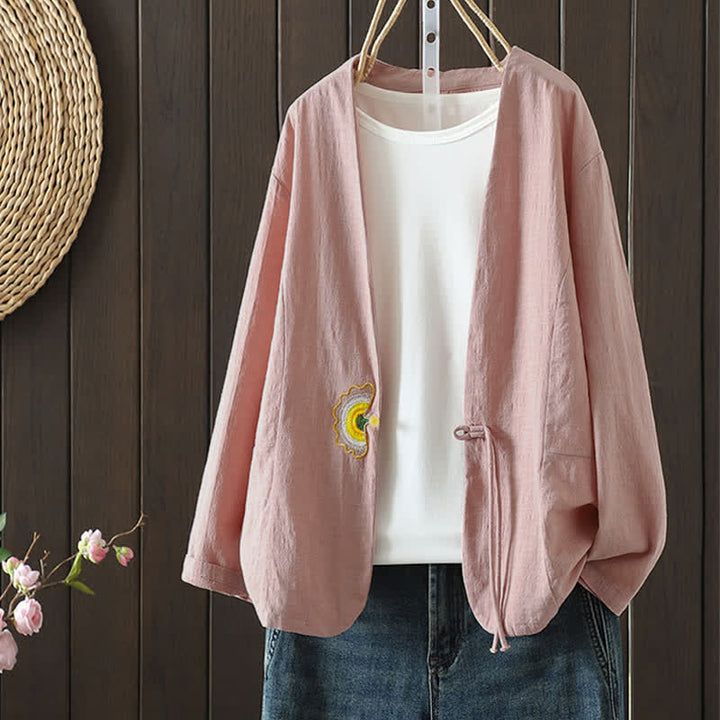 Buddha Stones Spring Summer Casual Minimalist Drawstring Embroidery Solid Women's Long Sleeve Shirts - LightPink - US8-10, UK/AU12-14, EU40-42 (2XL) - image 8