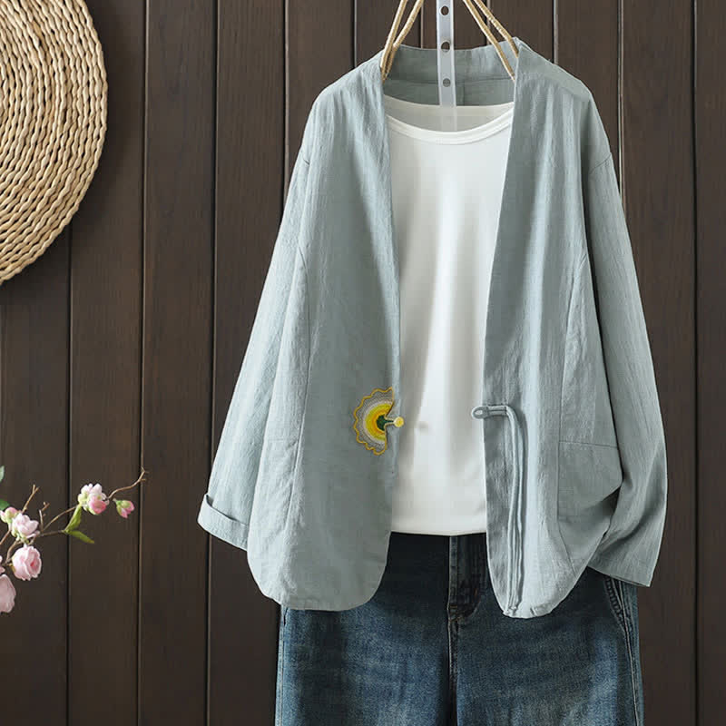 Buddha Stones Spring Summer Casual Minimalist Drawstring Embroidery Solid Women's Long Sleeve Shirts - PaleTurquoise - US8-10, UK/AU12-14, EU40-42 (2XL) - image 0