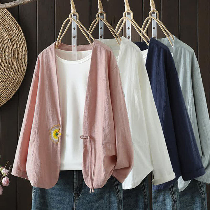 Buddha Stones Spring Summer Casual Minimalist Drawstring Embroidery Solid Women's Long Sleeve Shirts - image 18