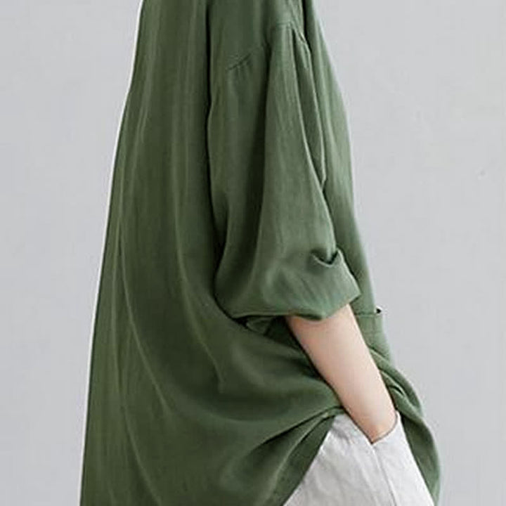Buddha Stones Spring Summer Casual Minimalist Solid Women's Long Sleeve Shirts With Pockets - image 1