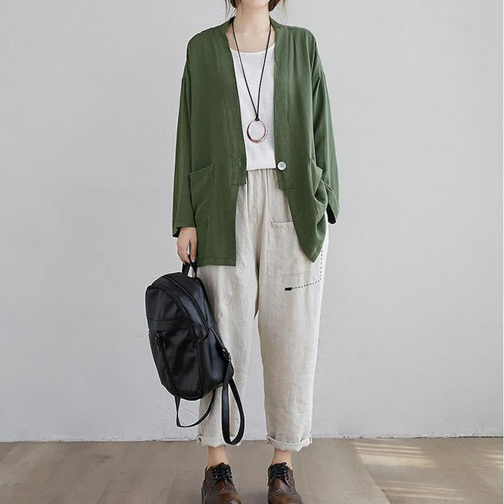 Buddha Stones Spring Summer Casual Minimalist Solid Women's Long Sleeve Shirts With Pockets - image 2