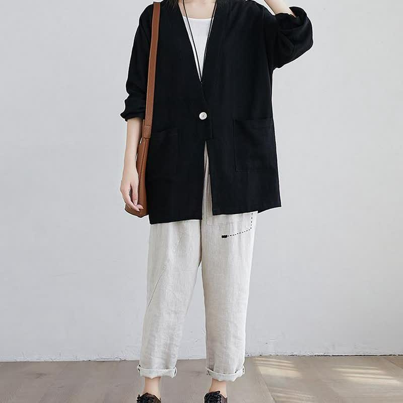 Buddha Stones Spring Summer Casual Minimalist Solid Women's Long Sleeve Shirts With Pockets - image 7