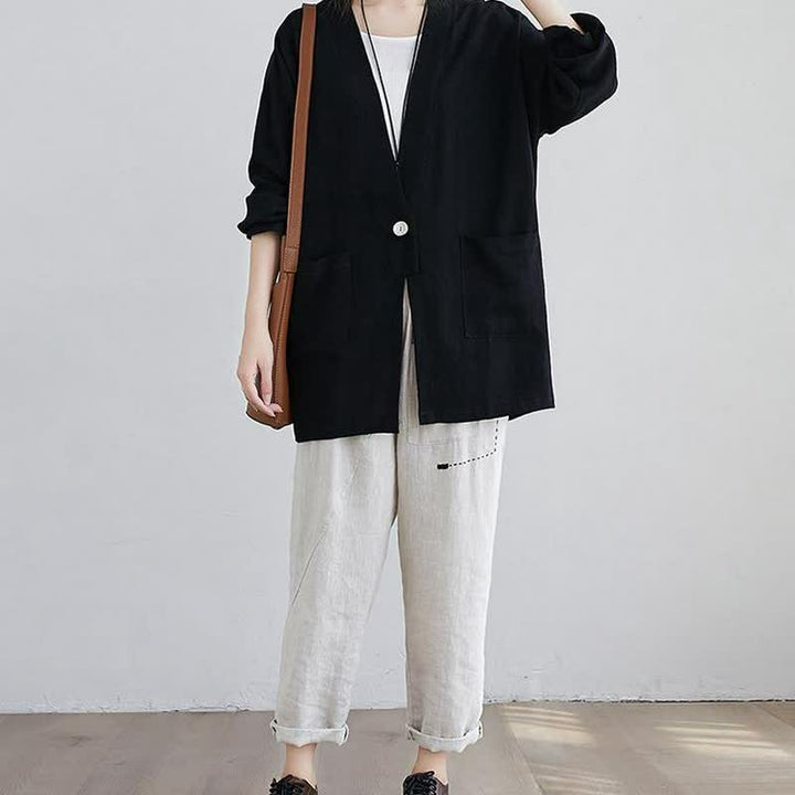 Buddha Stones Spring Summer Casual Minimalist Solid Women's Long Sleeve Shirts With Pockets - image 7