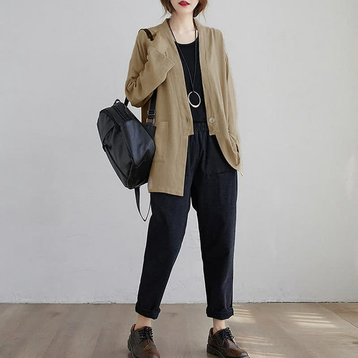 Buddha Stones Spring Summer Casual Minimalist Solid Women's Long Sleeve Shirts With Pockets - image 11