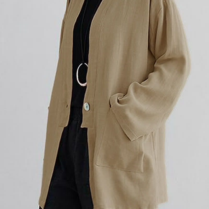 Buddha Stones Spring Summer Casual Minimalist Solid Women's Long Sleeve Shirts With Pockets - image 9