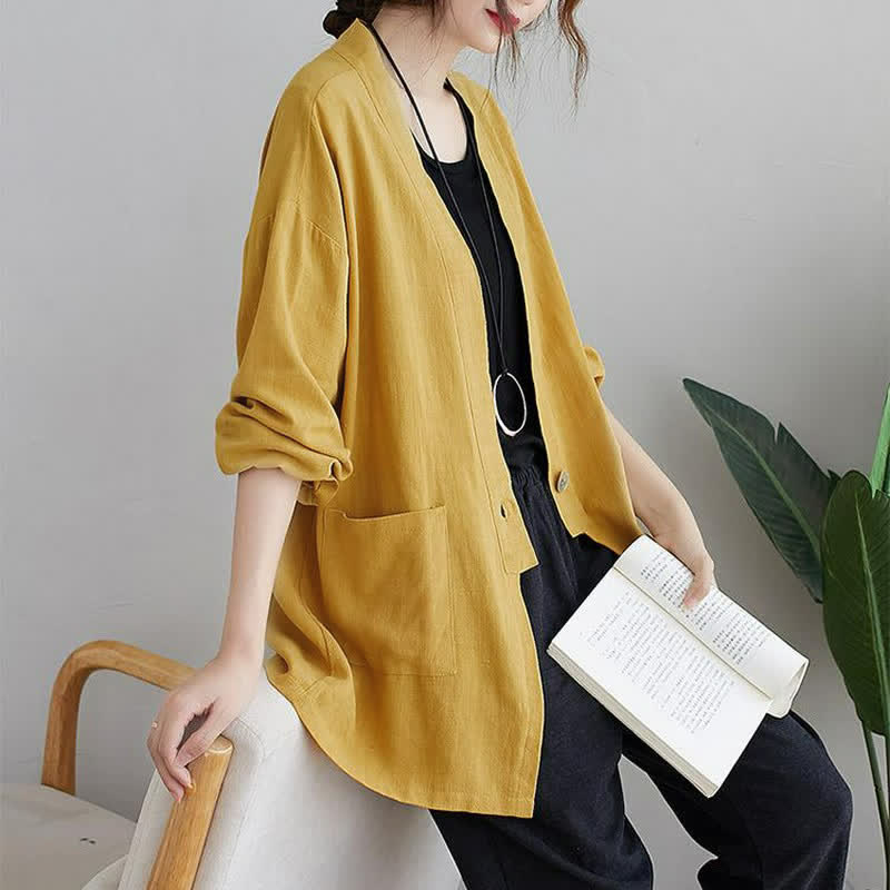 Buddha Stones Spring Summer Casual Minimalist Solid Women's Long Sleeve Shirts With Pockets - image 14