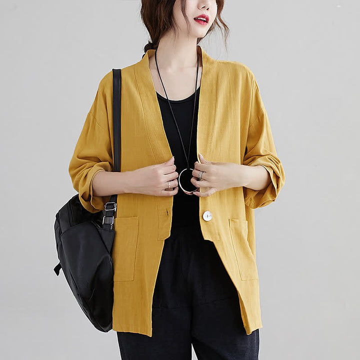Buddha Stones Spring Summer Casual Minimalist Solid Women's Long Sleeve Shirts With Pockets - Gold - US4, UK/AU8, EU36 (L) - image 13