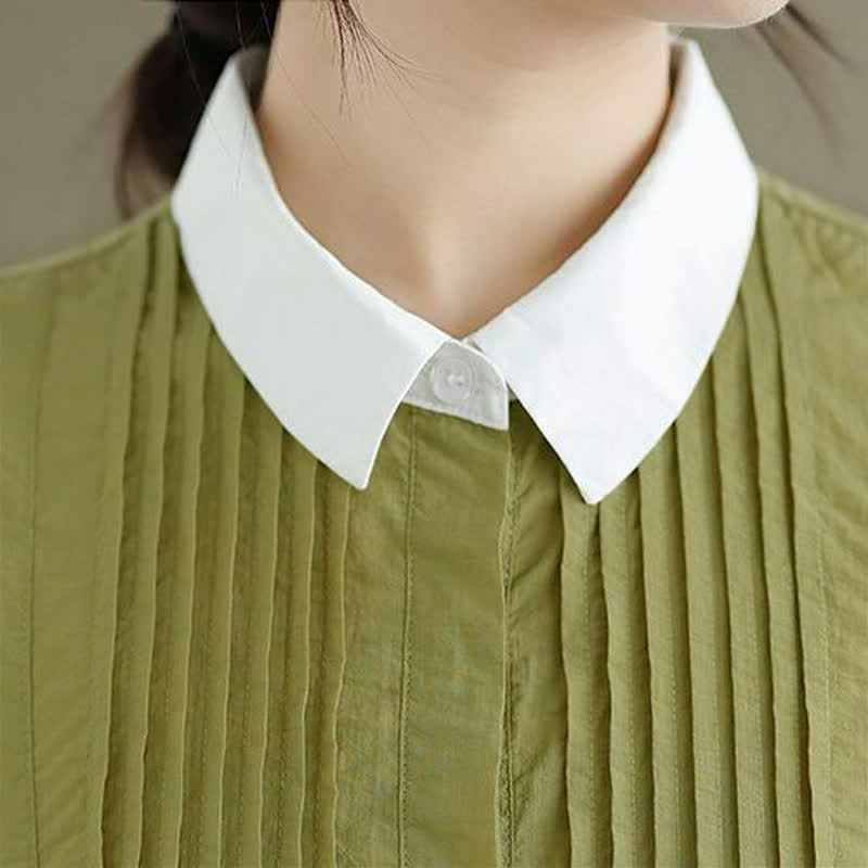 Buddha Stones Summer Casual Minimalist Button-Up Contrast Collar Pleated Women's Short Sleeve Shirts - image 5