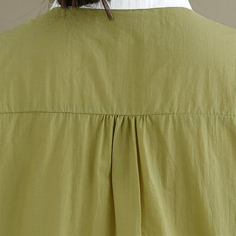 Buddha Stones Summer Casual Minimalist Button-Up Contrast Collar Pleated Women's Short Sleeve Shirts - image 6