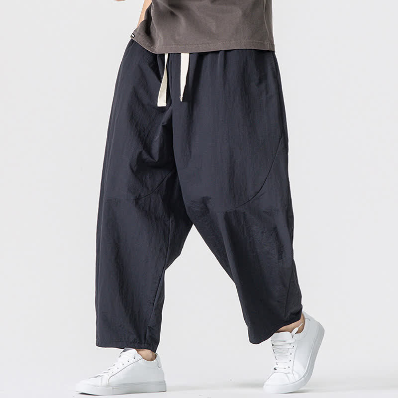 Buddha Stones Spring Fall Minimalist Basic Drawstring Solid Ankle Pants Men's Harem Pants With Pockets - image 14