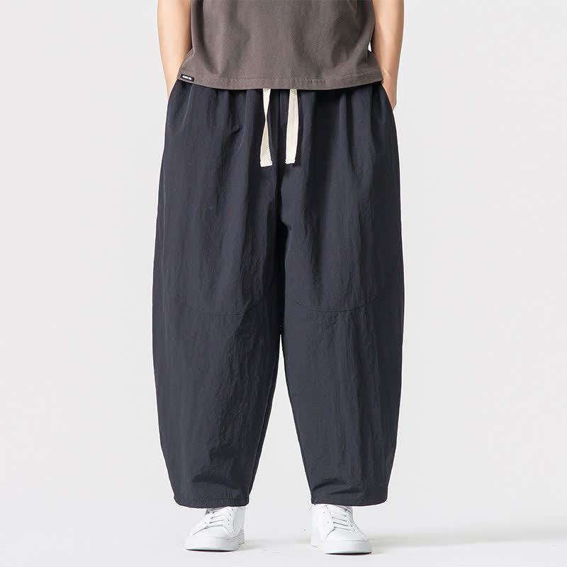 Buddha Stones Spring Fall Minimalist Basic Drawstring Solid Ankle Pants Men's Harem Pants With Pockets - Black - US/UK/AU46, EU56 (5XL) - image 12