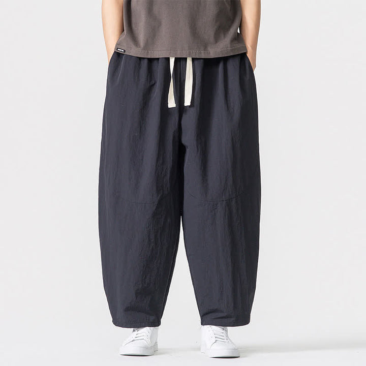 Buddha Stones Spring Fall Minimalist Basic Drawstring Solid Ankle Pants Men's Harem Pants With Pockets - Black - US/UK/AU46, EU56 (5XL) - image 12